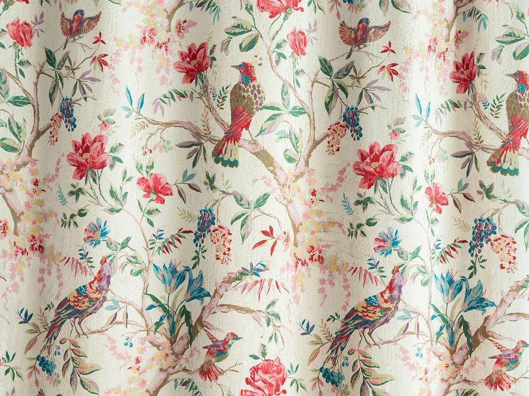 Bézs alapon levél és madár mintás design sötétítő függöny textíl